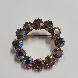 AB Crystal Vintage Circle Rhinestone Brooch